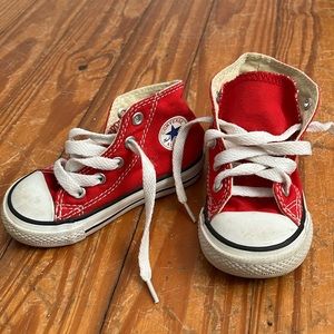 Red Converse high tops infant size 5. Gently worn
